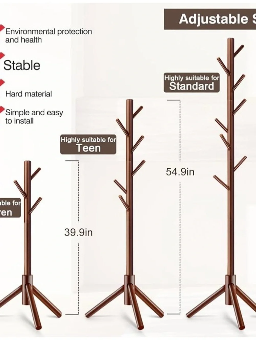 Brown Freestanding Coat Rack Stand - Home Storage & Organization
